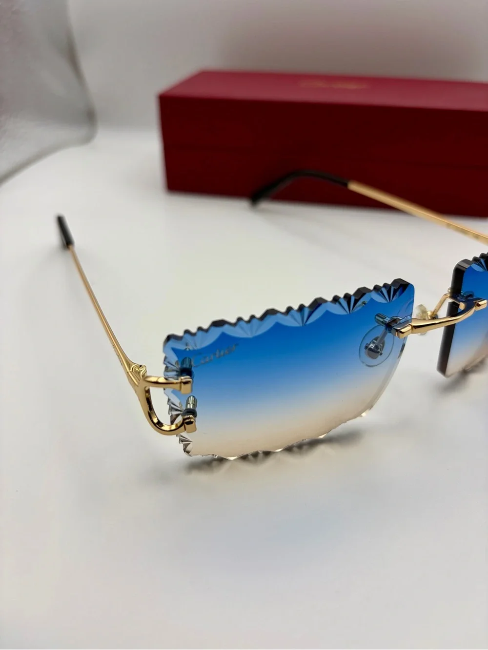 Cartier Blue Gradient Rimless Sunglasses - Gold Frame